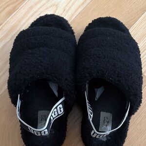 UGG Black Fuzzy Slide Slippers